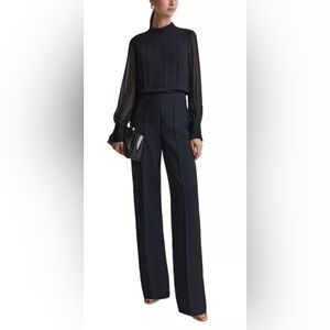 Reiss Magda Long Sheer Sleeve Fitted Jumpsuit With Mock Neck in Black Size 4